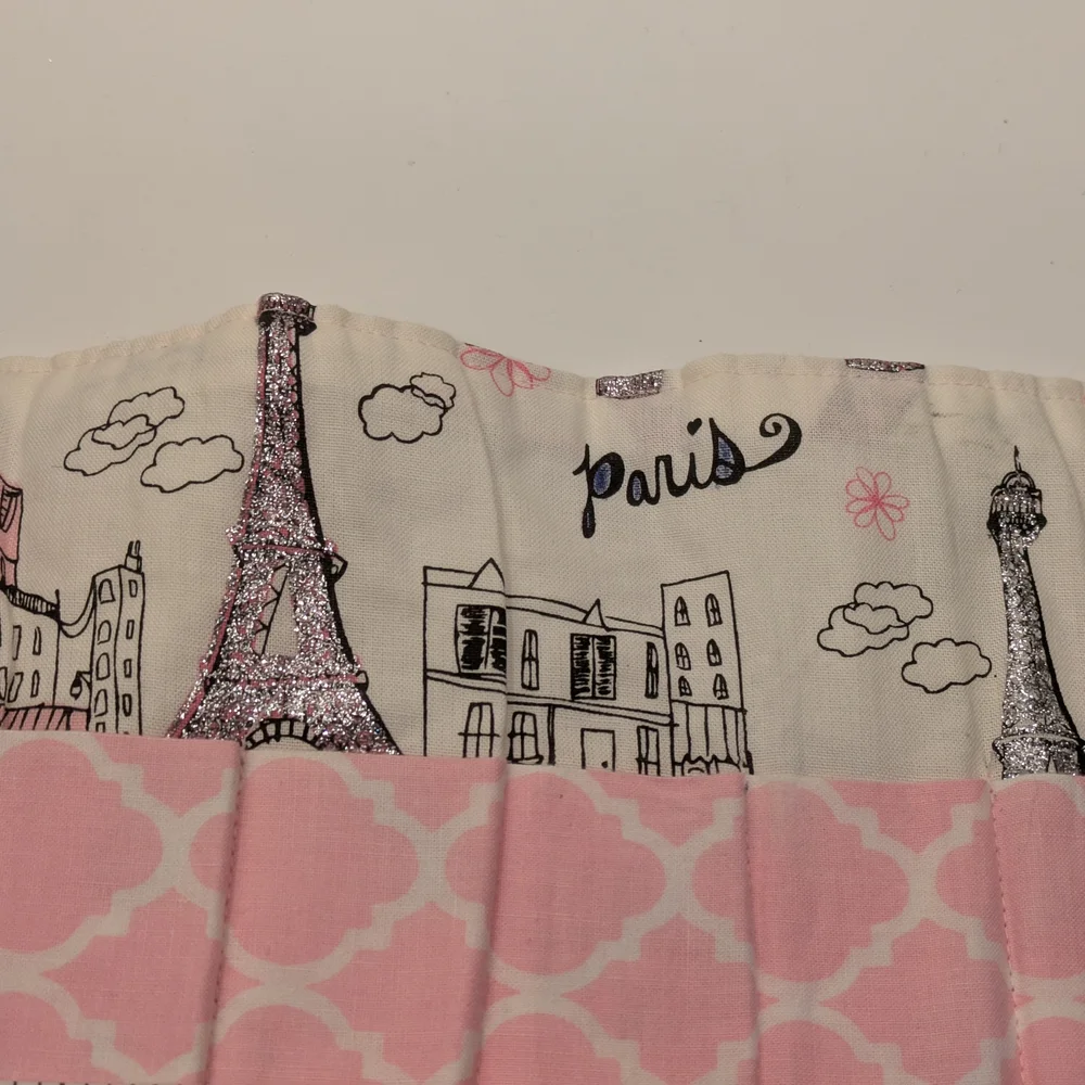 Paris Themed White and Pink Makeup Brush Or Pencil Organizer Cloth Handmade